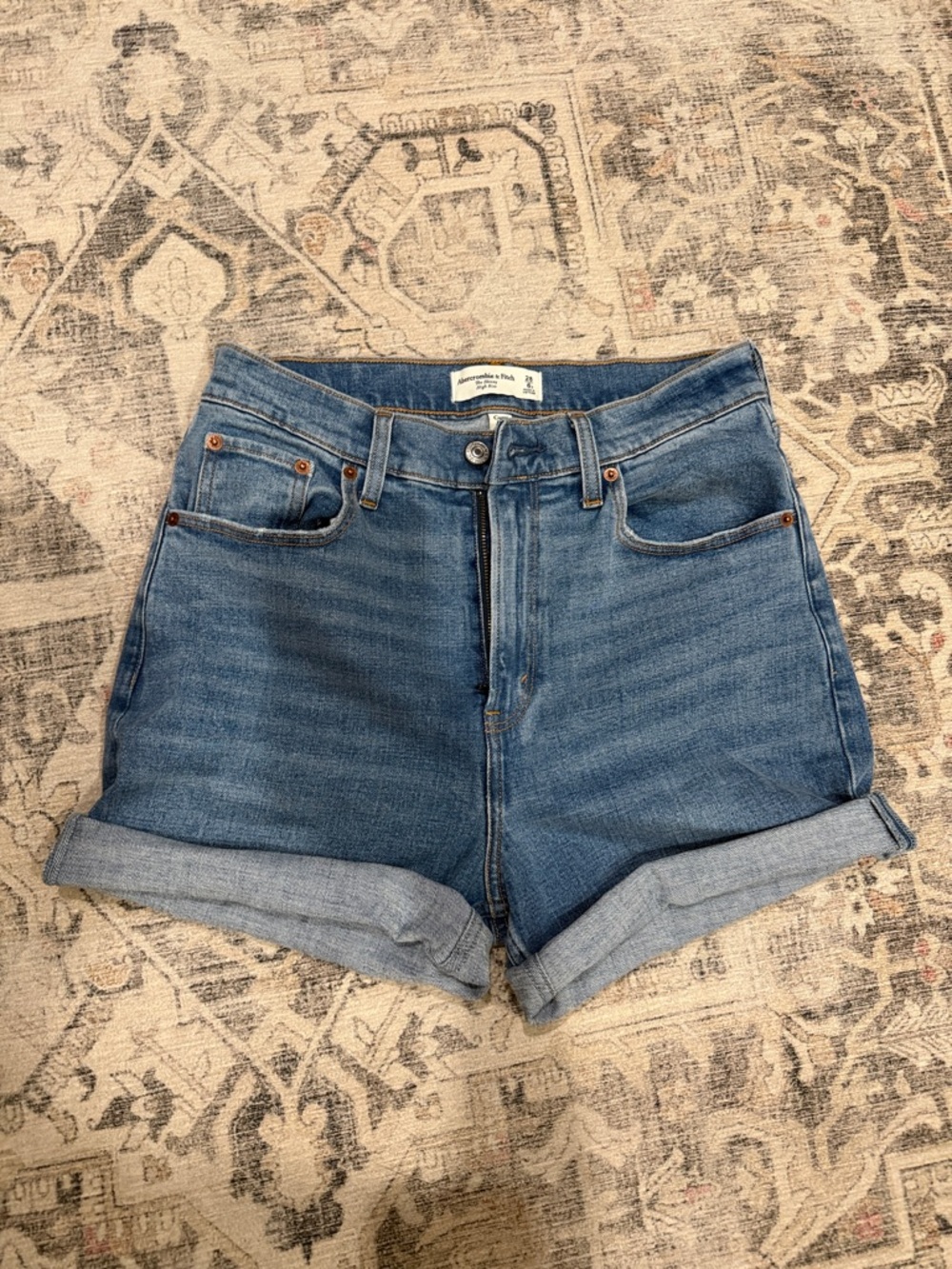 Abercrombie Mid Wash High-Rise Rolled Hem Denim Shorts